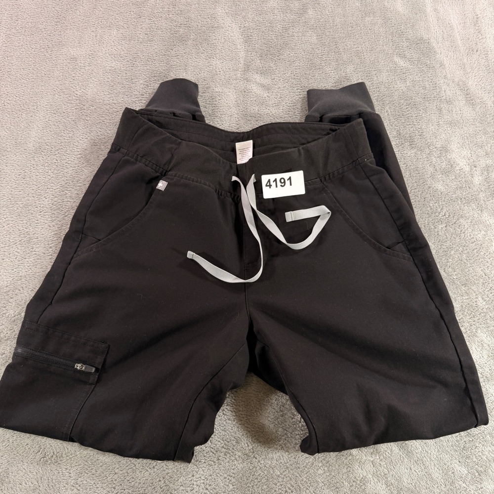FIGS Scrub Jogger Pants Women S Black Technical Collection Drawstring Cargo